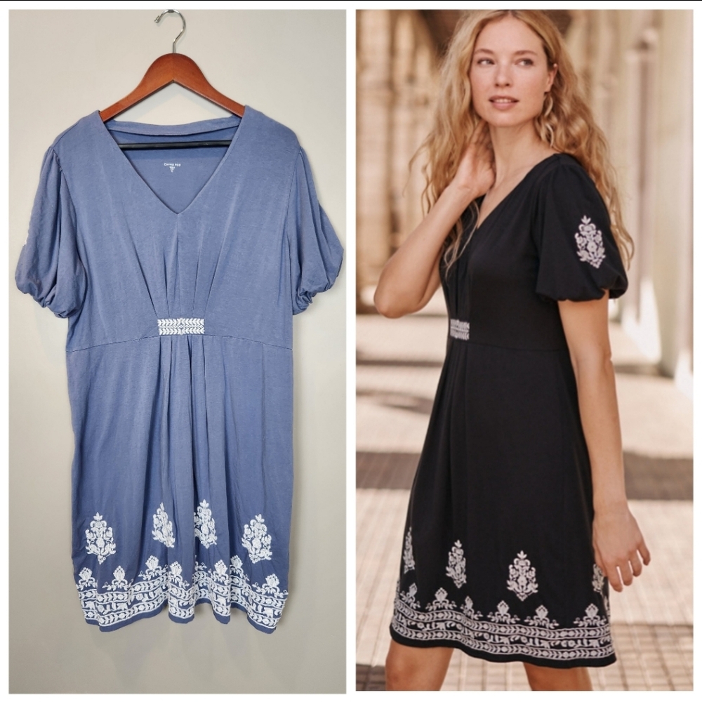 Garnet Hill Blue and Black Embroidered Dresses